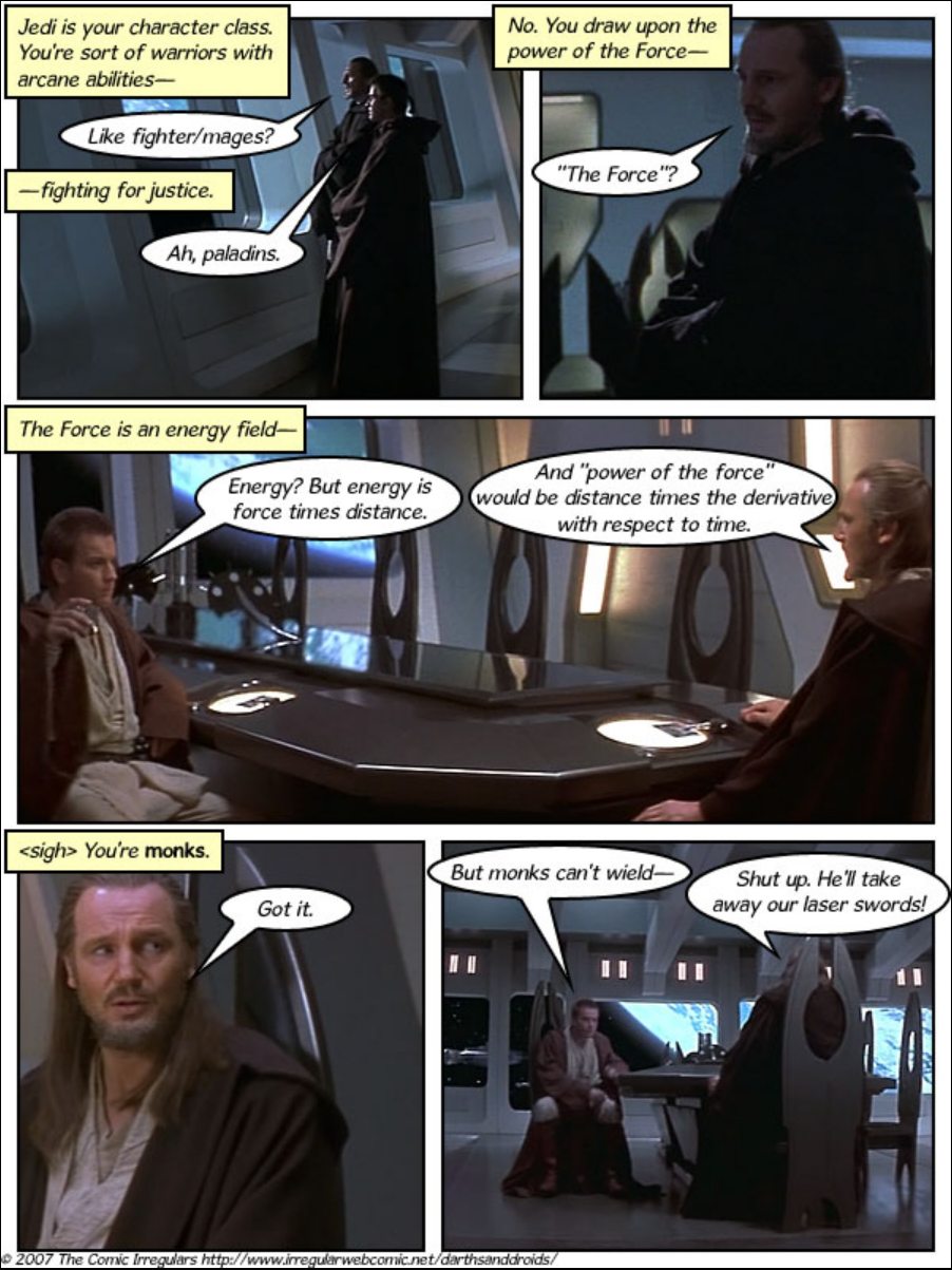 A page from Darths and Droids, with stills from Star Wars overlaid with speech bubbles